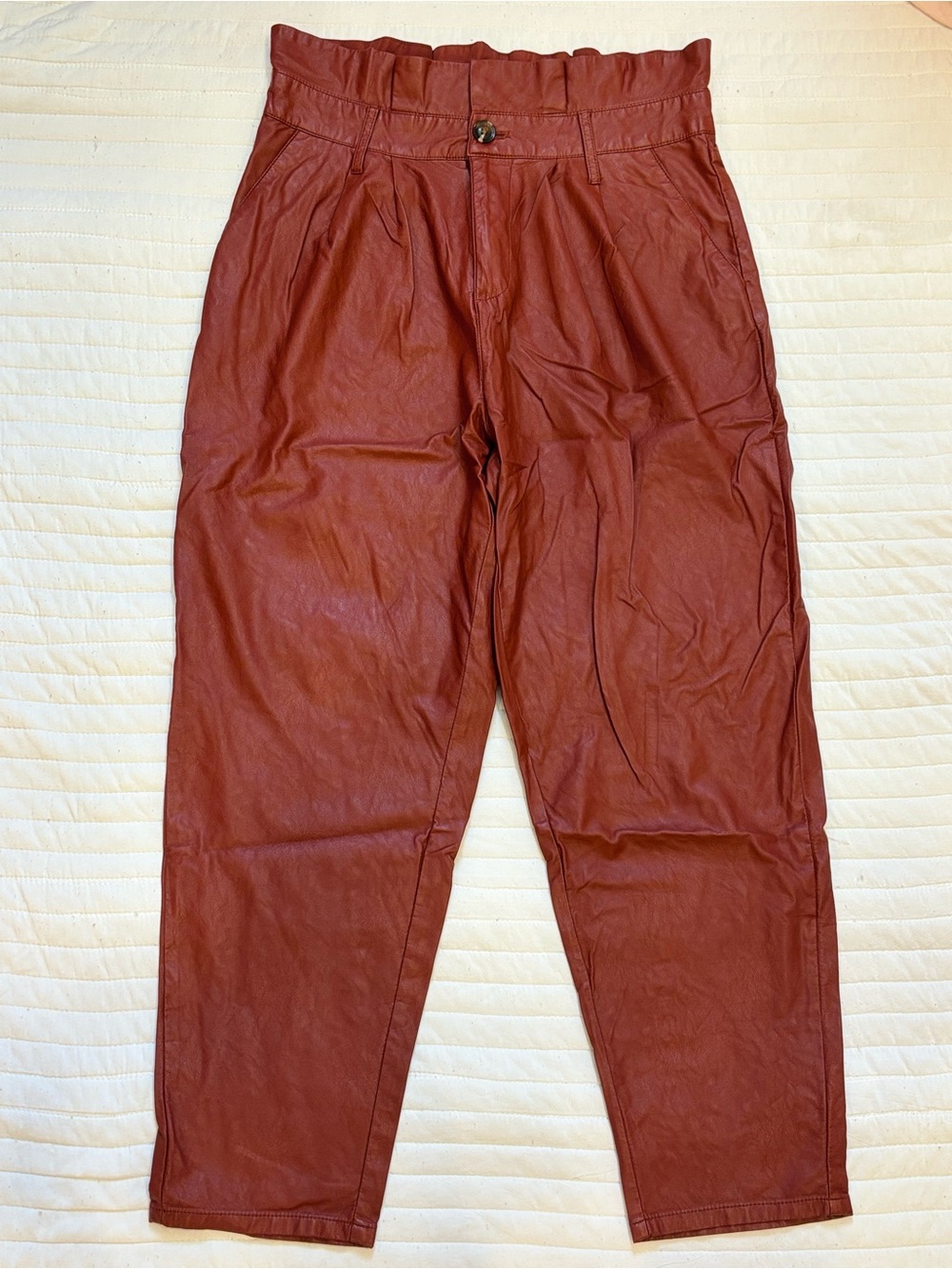 Who What Wear Faux Leather Paperbag Waist Pants Burgundy Women's 10